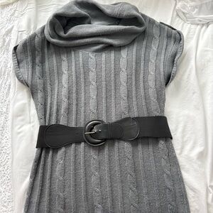 No Boundaries Gray Cowl Neck Sweater with Belt